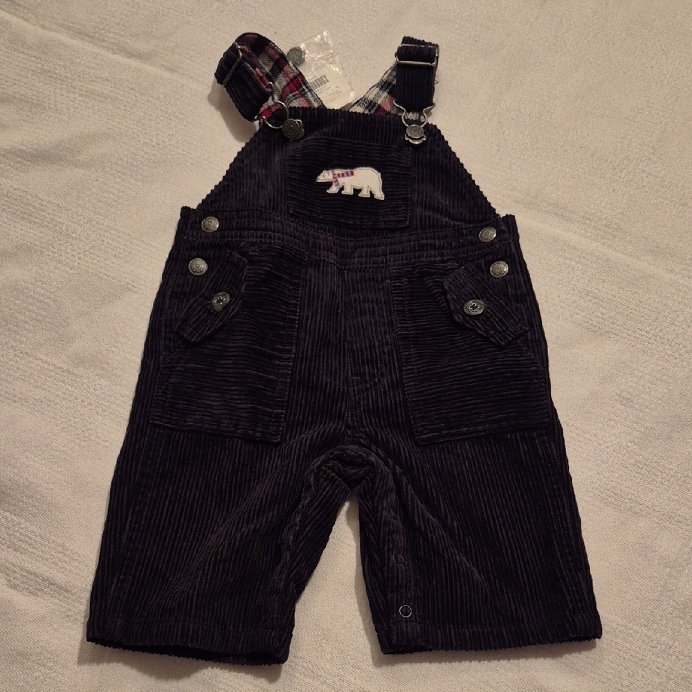 Janie and Jack boys 0-3 months black corduroy overalls polar bear applique NWT